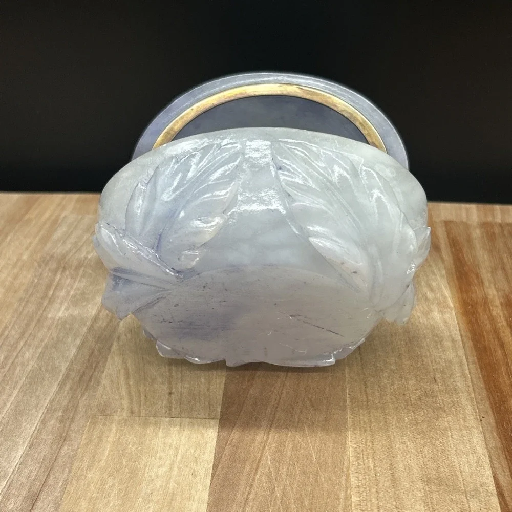 Vintage alabaster Trinket Box With Hinged Lid Carved Stone